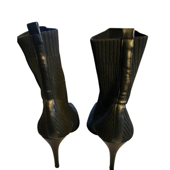 Catherine Malandrino Dnonito Black Pointed Toe Knit High Heel Booties Boots 7.5 - Picture 3 of 5